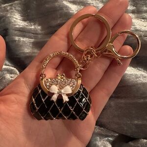 Purse Charm Keychain Accessory Moveable Handle Rhinestone NEW